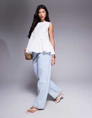 ASOS DESIGN sleeveless peplum top with contrast stitch in cream