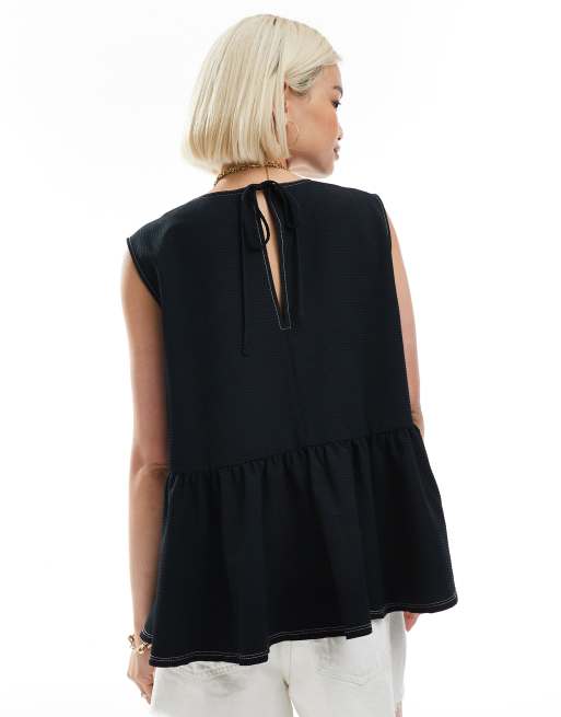 ASOS DESIGN sleeveless peplum top with contrast stitching in black