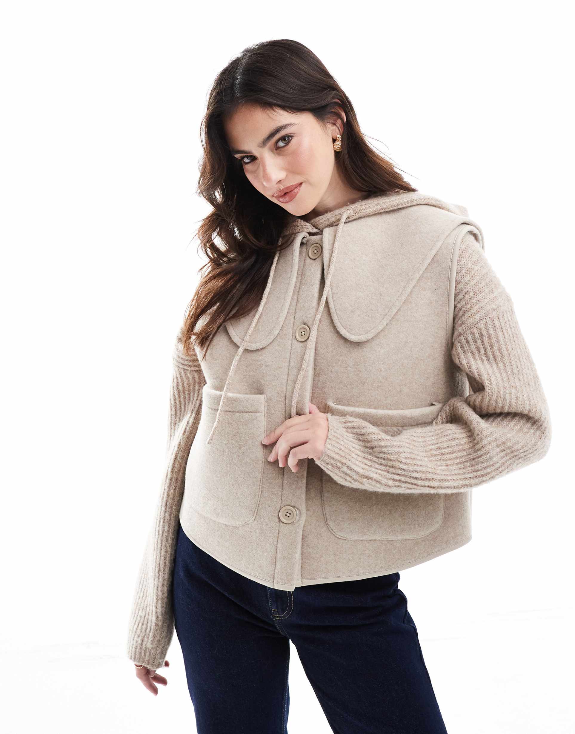 asos design sleeveless peter pan collared button through vest