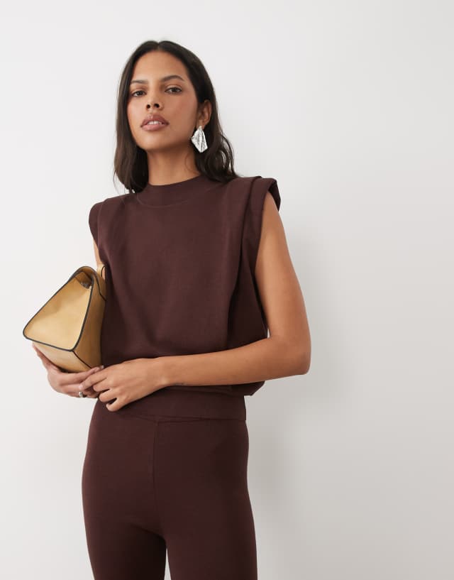 ASOS DESIGN sleeveless pleat tank set in chocolate