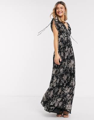 pleated floral maxi dress