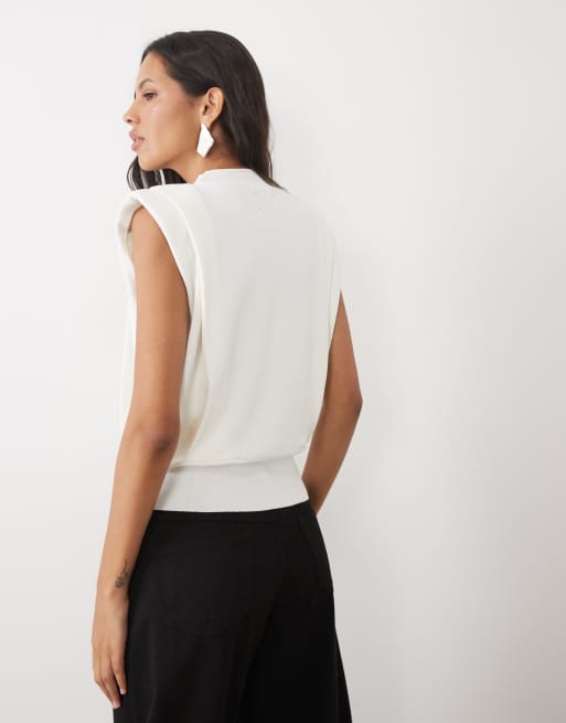 ASOS DESIGN sleeveless pleated tank top in cream, 4 of 4