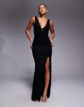 [ASOS DESIGN] ASOS DESIGN sleeveless plunge wrap ruched bum maxi dress in black 6 Black