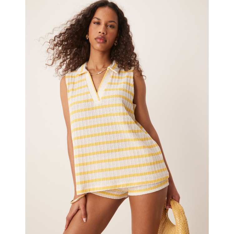 ASOS DESIGN sleeveless polo collar tank top in knit yellow