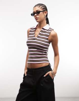 ASOS DESIGN sleeveless polo collar vest in stripe