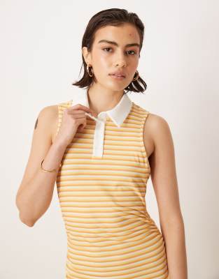 Asos Design Sleeveless Polo Ruched Waist Midi Dress In Yellow