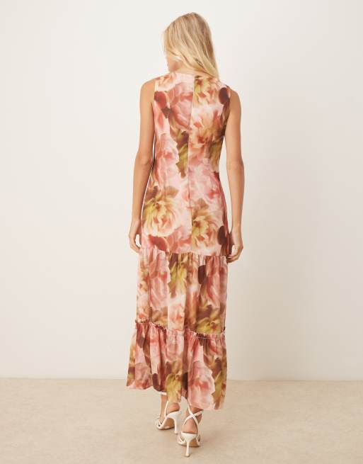 ASOS DESIGN sleeveless racker neck maxi dress with tiered hem in floral print