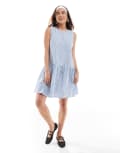 [ASOS DESIGN] ASOS DESIGN sleeveless racer smock mini dress with tiered skirt in blue & white stripe-Multi 4 Blue stripe