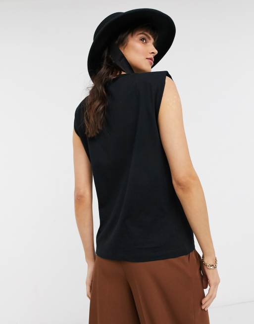 ASOS DESIGN sleeveless relaxed t-shirt with shoulder pad in black