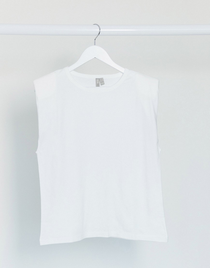 ASOS DESIGN sleeveless relaxed t-shirt with shoulder pad in white