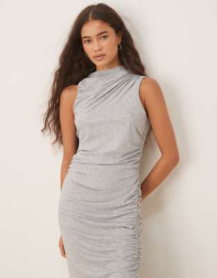 Asos Design Sleeveless Ruched Drape Midi Dress In Gray