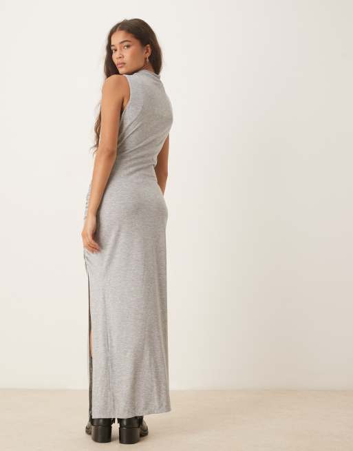 ASOS DESIGN sleeveless ruched drape midi dress in gray heather