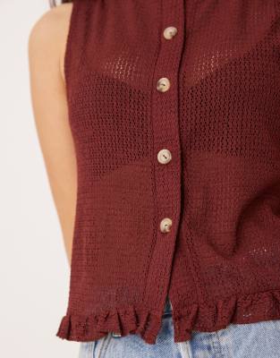 Asos Design Sleeveless Ruffle Hem Open Stitch Cardigan Top