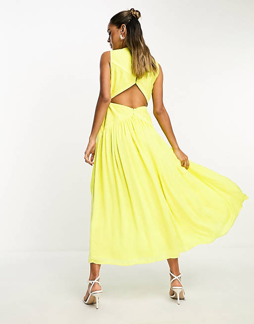 ASOS DESIGN sleeveless high neck maxi dress with ruched skirt in