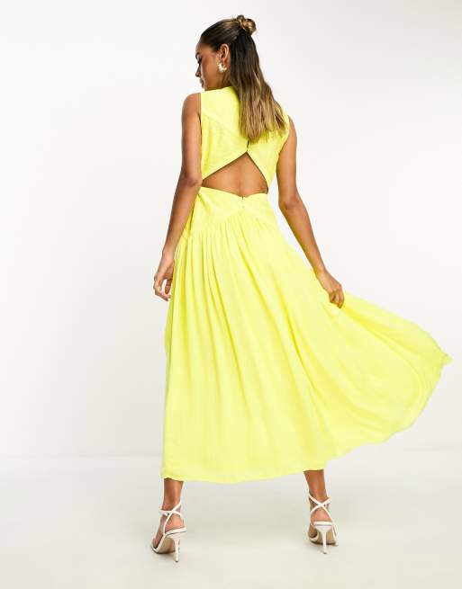 Cause for Commotion Golden Yellow Pleated Bustier Maxi Dress