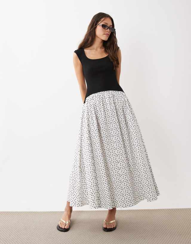ASOS DESIGN sleeveless scoop neck hybrid maxi dress in mono spot