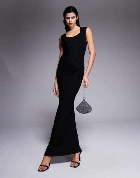 ASOS DESIGN sleeveless scoop neck ruched maxi dress in black - view 1