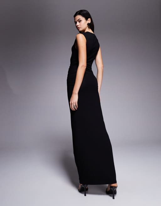 ASOS DESIGN sleeveless scoop neck ruched maxi dress in black, 2 of 4