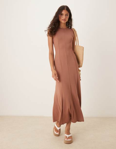 ASOS DESIGN sleeveless seam detail midi sundress in chocolate - view 1