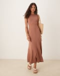[ASOS DESIGN] ASOS DESIGN sleeveless seam detail midi sundress in chocolate-Brown S Chocolate