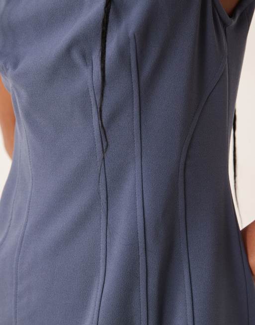 ASOS DESIGN sleeveless seam detail mini dress in blue, 3 of 4