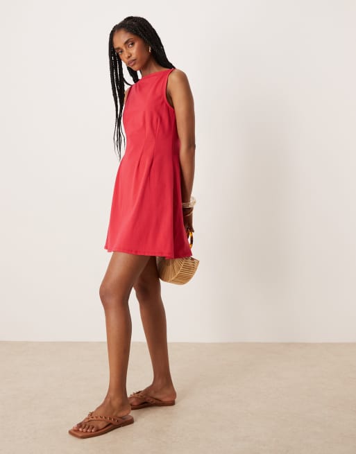 ASOS DESIGN sleeveless seam detail mini dress in red, 2 of 4
