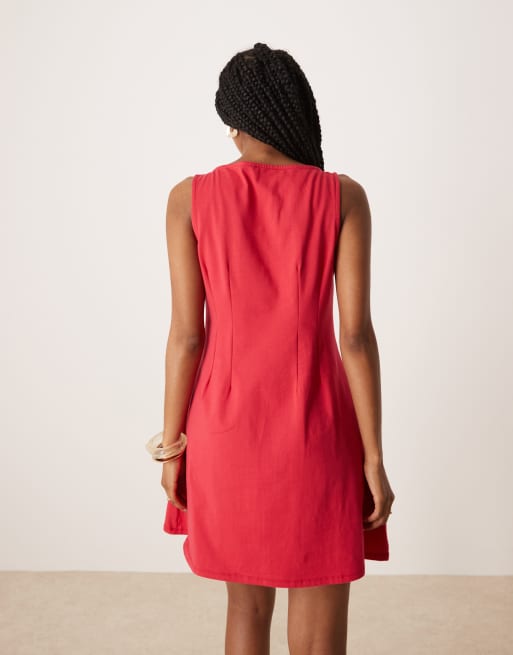ASOS DESIGN sleeveless seam detail mini dress in red, 3 of 4