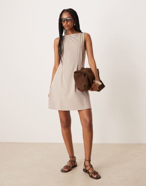 ASOS DESIGN sleeveless seam details mini dress in mushroom - view 1