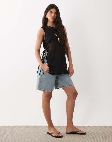 ASOS DESIGN sleeveless sheer longline top in black (part of a set) - view 1