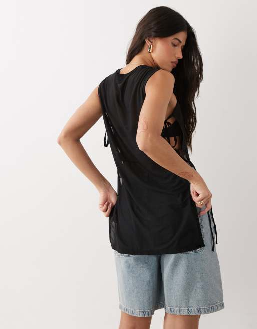 ASOS DESIGN sleeveless sheer longline top in black - part of a set, 4 of 4