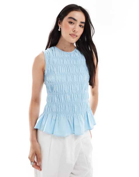 ASOS DESIGN sleeveless shirred top in blue - view 1
