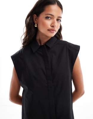 Asos Design Sleeveless Shirt In Black