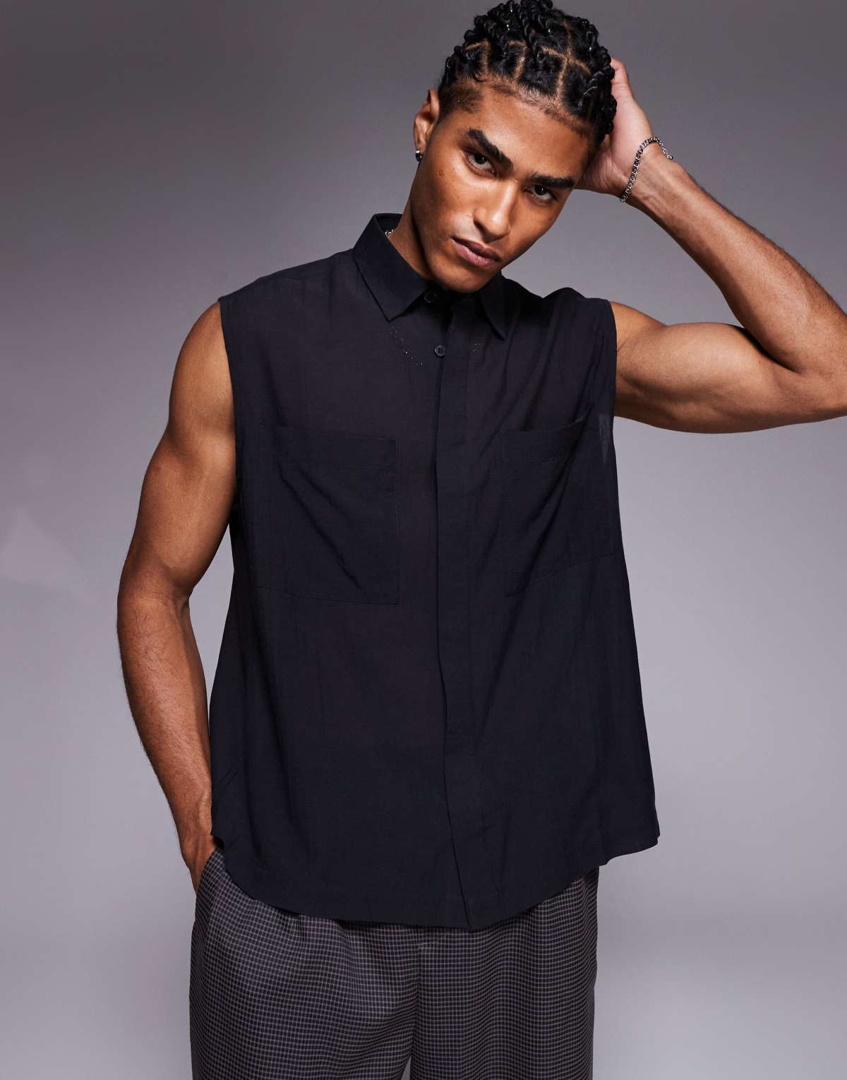 ASOS DESIGN sleeveless shirt in black