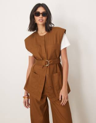 Asos Design Sleeveless Shirt In Tan - Part Of A Set-brown