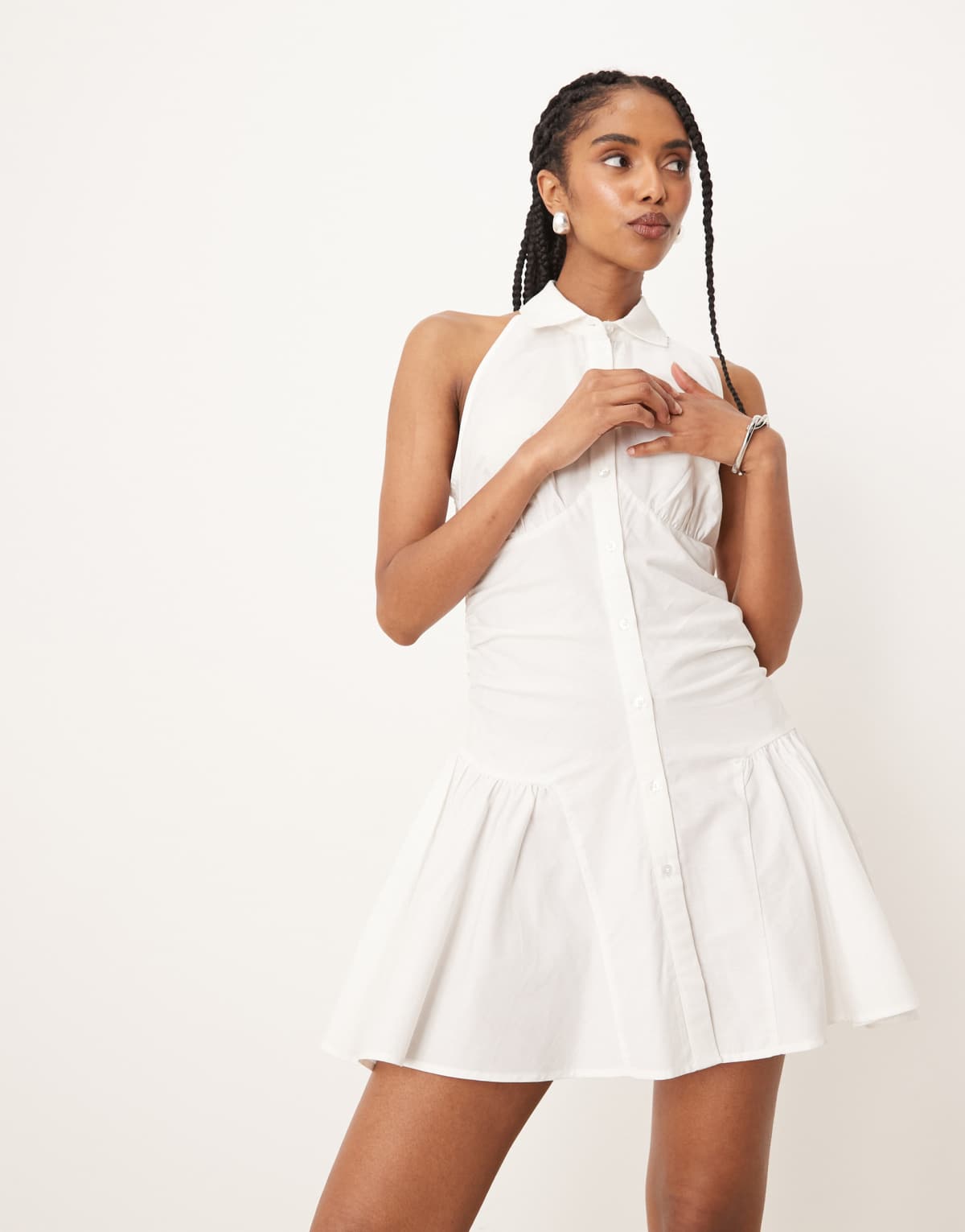 ASOS DESIGN sleeveless shirt mini dress in white
