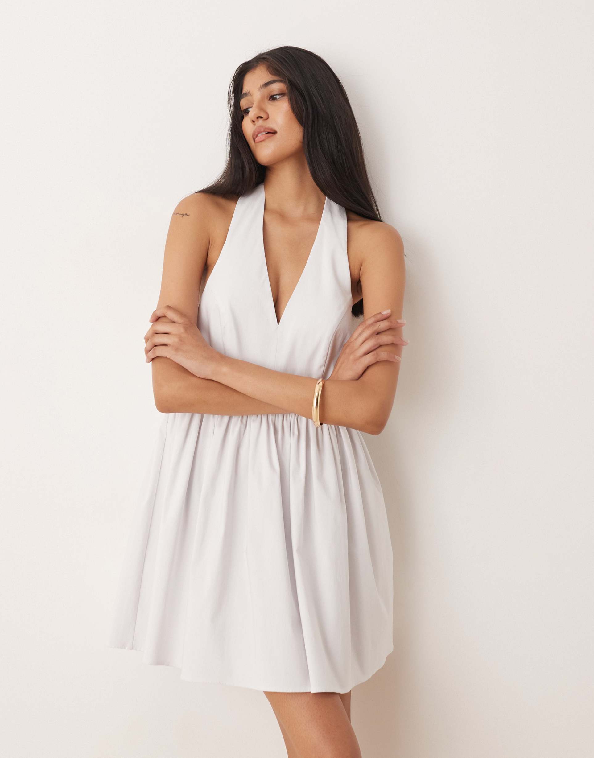 asos design sleeveless shirt skater dress in white