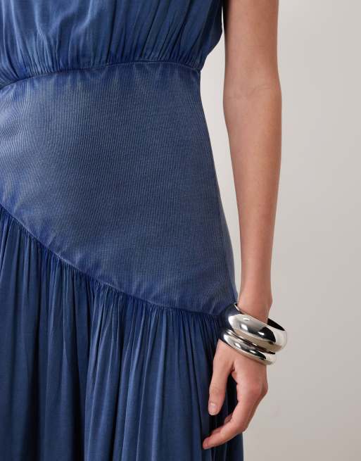 ASOS DESIGN sleeveless slash neck hybrid maxi dress in denim blue, 2 of 4