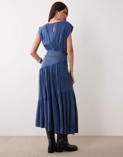 ASOS DESIGN sleeveless slash neck hybrid maxi dress in denim blue, 3 of 4