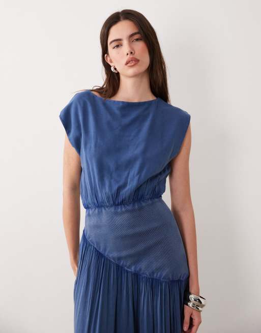 ASOS DESIGN sleeveless slash neck hybrid maxi dress in denim blue, 4 of 4
