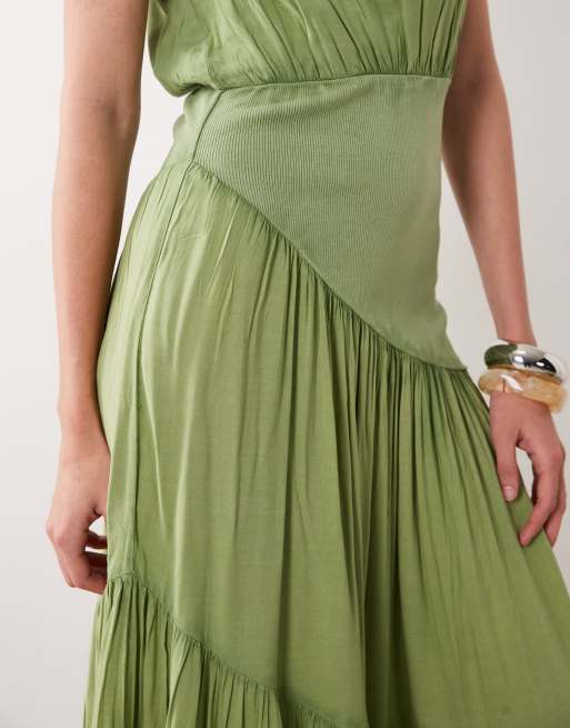 ASOS DESIGN sleeveless slash neck hybrid maxi dress in washed olive, 2 of 4