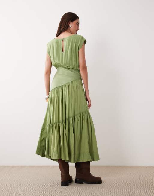 ASOS DESIGN sleeveless slash neck hybrid maxi dress in washed olive, 3 of 4