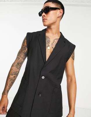 ASOS DESIGN sleeveless slim fit suit jacket in black