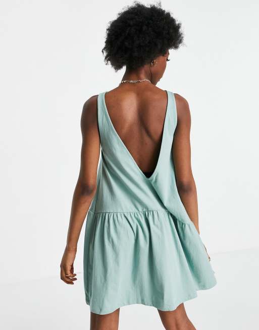 ASOS DESIGN sleeveless smock dress with v back in sage green, 2 of 4