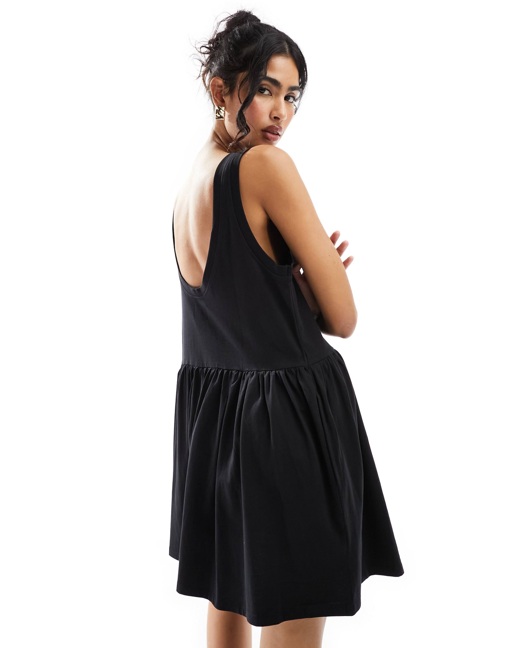 asos design sleeveless smock mini dress with low back in black