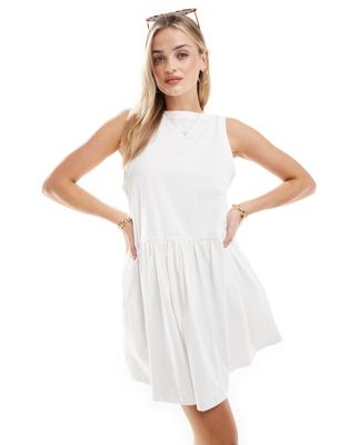 Asos Design Sleeveless Smock Mini Dress With Low Back In White
