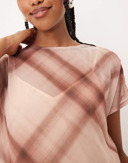 ASOS DESIGN sleeveless smock ruffle mini in pink check, 4 of 4
