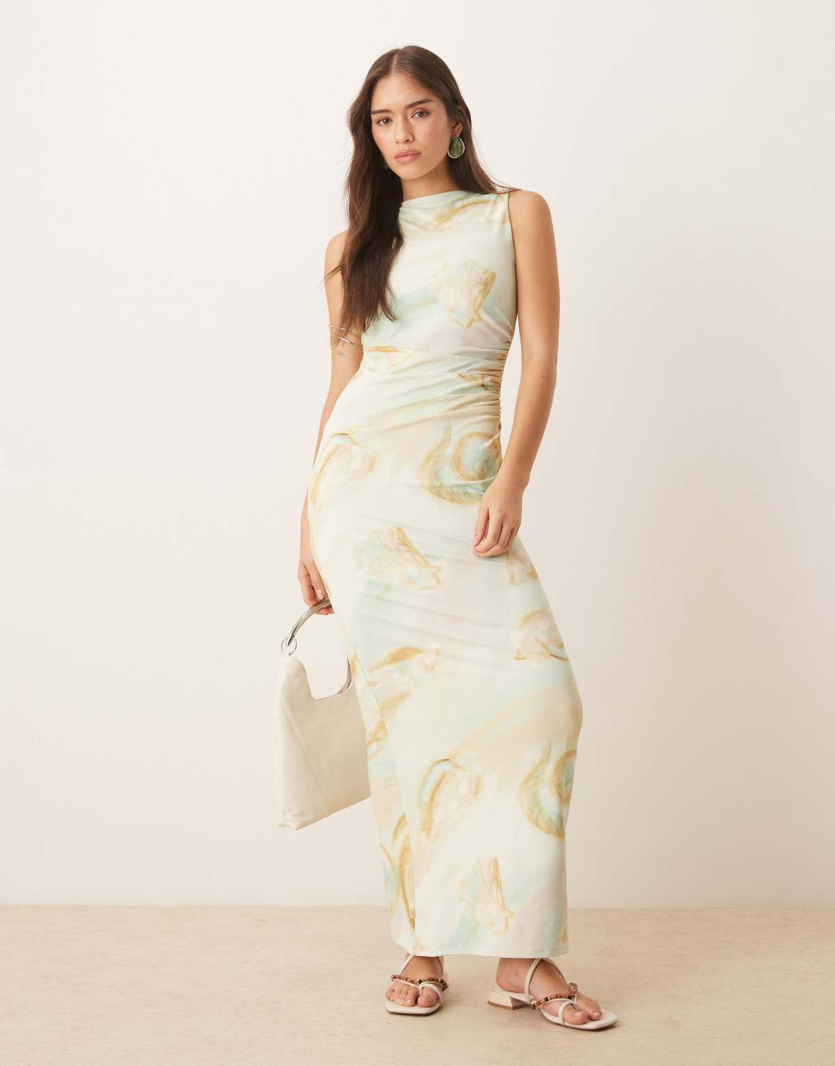 ASOS DESIGN sleeveless soft touch midi dress in shell print