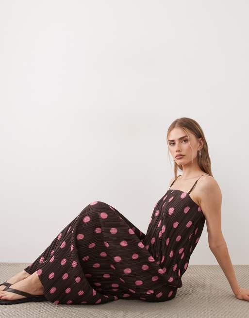 ASOS DESIGN sleeveless square neck plisse midi dress in spot print, 3 of 4