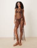 [ASOS DESIGN] ASOS DESIGN sleeveless stitch mini dress with beads in chocolate-Brown S Chocolate