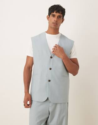 Asos Design Sleeveless Suit Jacket In Blue